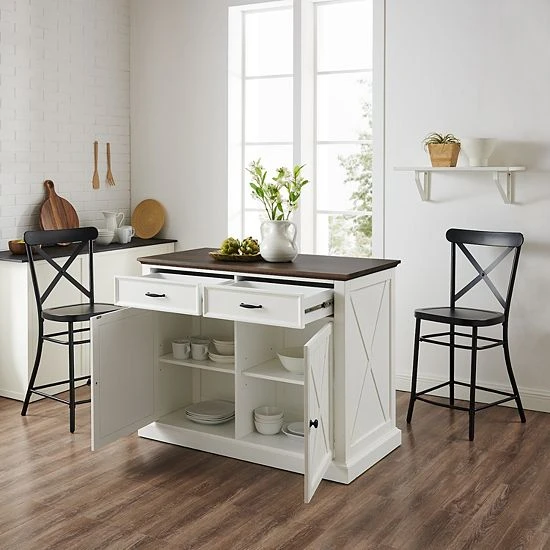 Crosley Clifton Kitchen Island & Camille Stools 2-piece Set - Image 3