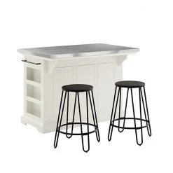 Crosley Julia Stainless Steel Top Island With Ava Stools