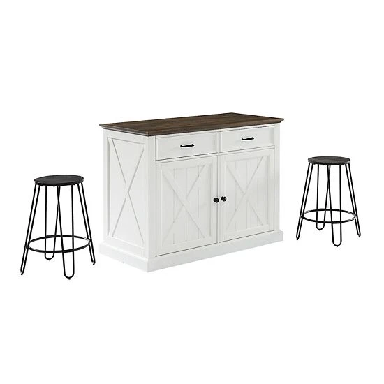 Crosley Clifton Kitchen Island & Ava Stools 2-piece Set
