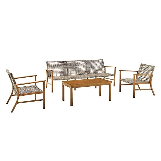 Crosley Ridley Patio Couch, Arm Chair & Coffee Table 4-piece Set
