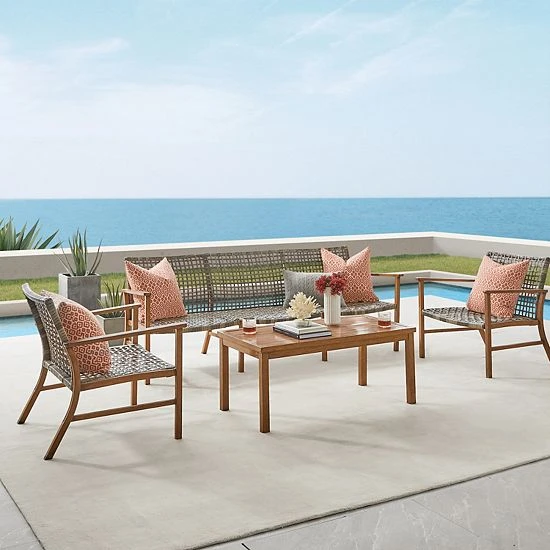Crosley Ridley Patio Couch, Arm Chair & Coffee Table 4-piece Set - Image 2