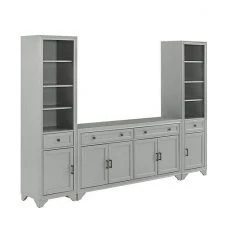 Crosley Tara Entertainment TV Stand & Bookcase 3-piece Set Distressed Gray