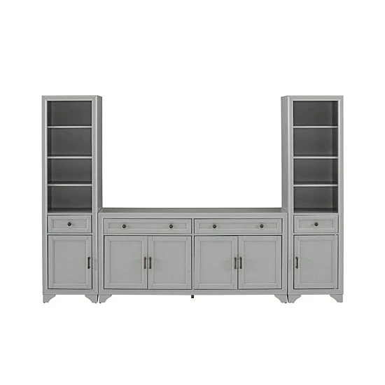 Crosley Tara Entertainment TV Stand & Bookcase 3-piece Set Distressed Gray 4 Crosley Tara Entertainment TV Stand & Bookcase 3-piece Set Distressed Gray - Image 2