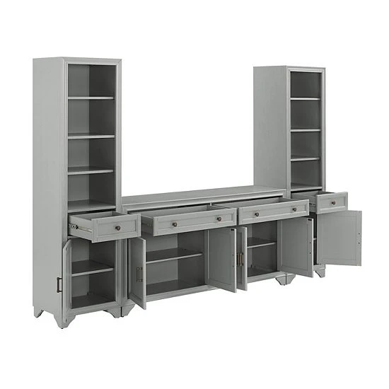 Crosley Tara Entertainment TV Stand & Bookcase 3-piece Set Distressed Gray 5 Crosley Tara Entertainment TV Stand & Bookcase 3-piece Set Distressed Gray - Image 3