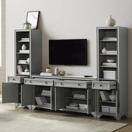 Crosley Tara Entertainment TV Stand & Bookcase 3-piece Set Distressed Gray 9 Crosley Tara Entertainment TV Stand & Bookcase 3-piece Set Distressed Gray - Image 7