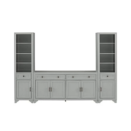 Crosley Tara Sideboard & Bookcase 3-piece Set Distressed Gray 3 Crosley Tara Sideboard & Bookcase 3-piece Set Distressed Gray - Image 2