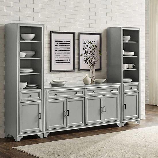 Crosley Tara Sideboard & Bookcase 3-piece Set Distressed Gray 6 Crosley Tara Sideboard & Bookcase 3-piece Set Distressed Gray - Image 5