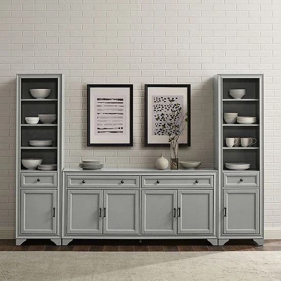 Crosley Tara Sideboard & Bookcase 3-piece Set Distressed Gray 7 Crosley Tara Sideboard & Bookcase 3-piece Set Distressed Gray - Image 6