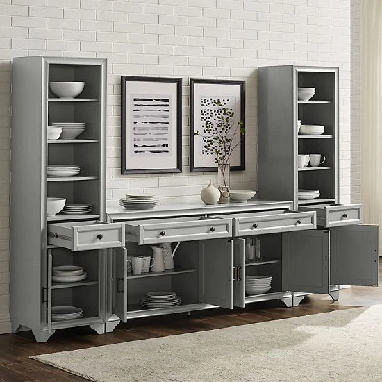 Crosley Tara Sideboard & Bookcase 3-piece Set Distressed Gray 8 Crosley Tara Sideboard & Bookcase 3-piece Set Distressed Gray - Image 7