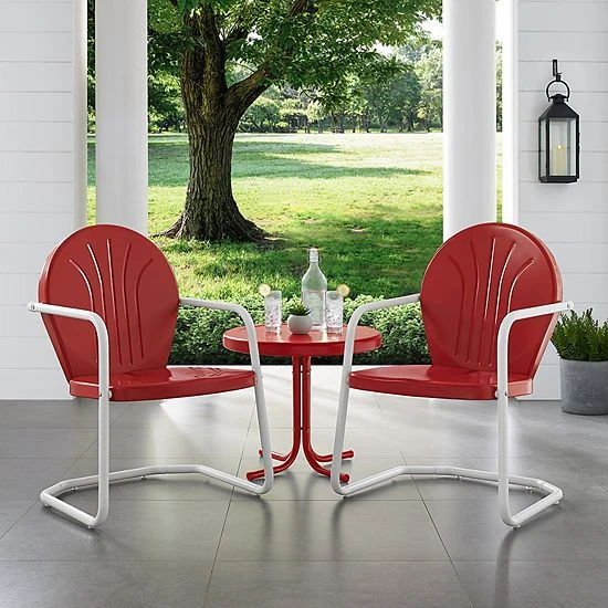 Crosley Furniture Griffith 3 Piece Metal Outdoor Conversation Seating Set Aqua - Image 3