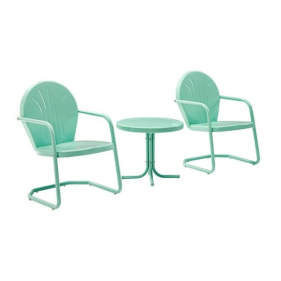 Crosley Furniture Griffith 3 Piece Metal Outdoor Conversation Seating Set Aqua - Image 5