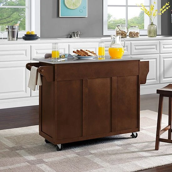 Crosley Eleanor Kitchen Cart Mahogany Wood Top - Image 2