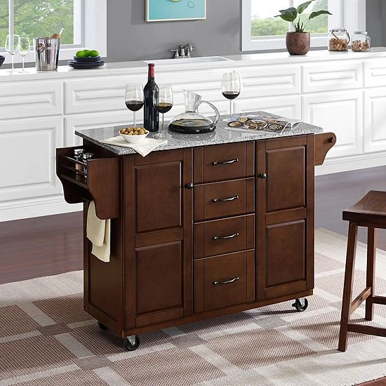 Crosley Eleanor Kitchen Cart Mahogany Wood Top - Image 4