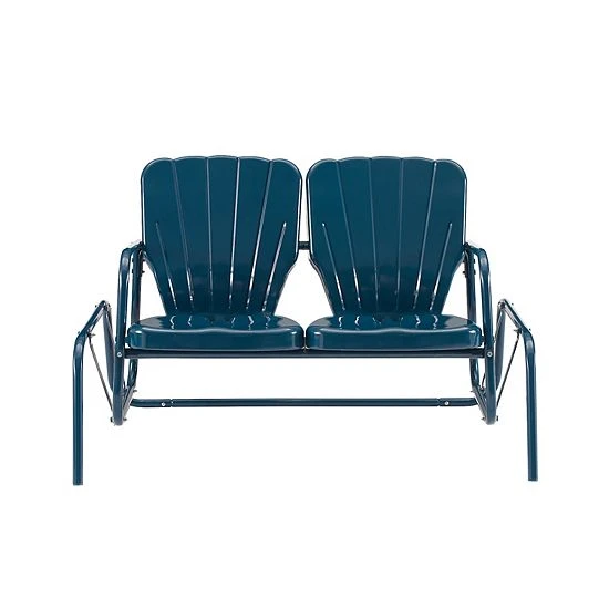 Crosley Ridgeland Outdoor Metal Loveseat Glider Navy Gloss - Image 2