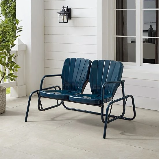Crosley Ridgeland Outdoor Metal Loveseat Glider Navy Gloss - Image 5