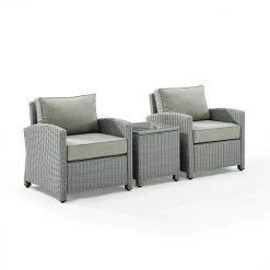 Crosley Bradenton Wicker Arm Chair & End Table 3-piece Set Navy Gray
