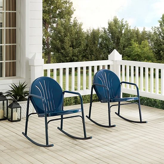 Crosley Griffith Outdoor 2-Piece Metal Rocking Chair Set Navy Gloss - Image 2