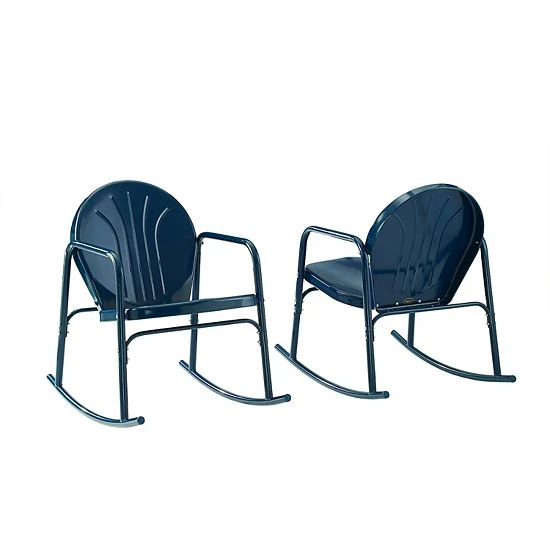 Crosley Griffith Outdoor 2-Piece Metal Rocking Chair Set Navy Gloss - Image 6