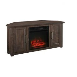 Crosley Camden Farmhouse Electric Fireplace Corner TV Stand Dark Walnut