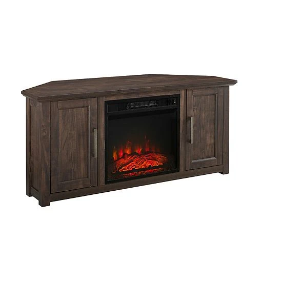 Crosley Camden Farmhouse Electric Fireplace Corner TV Stand Dark Walnut