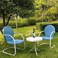 Crosley Griffith Metal Chairs & End Table 3-piece Set Blue