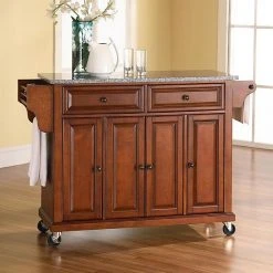 Crosley Furniture Granite Kitchen Cart Cherry