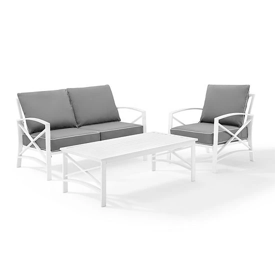 Crosley Kaplan Patio Loveseat, Chair & Coffee Table 3-piece Set Gray 7 Crosley Kaplan Patio Loveseat, Chair & Coffee Table 3-piece Set Gray - Image 5
