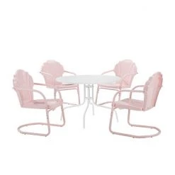 Crosley Tulip 5-Piece Outdoor Metal Dining Set Pastel Pink Gloss