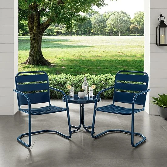 Crosley Brighton Outdoor Metal Arm Chair & Table 3-Piece Set Bright Yellow Gloss - Image 2