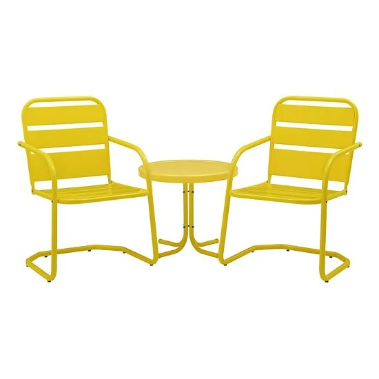 Crosley Brighton Outdoor Metal Arm Chair & Table 3-Piece Set Bright Yellow Gloss - Image 5