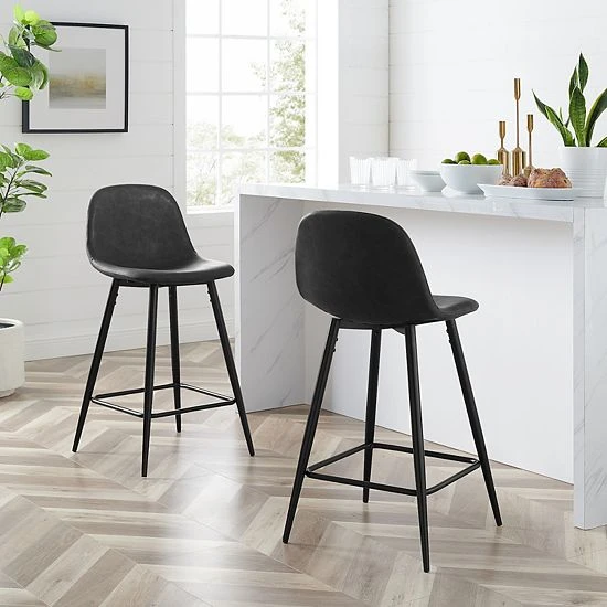 Crosley Weston 2-Piece Counter Stool Set Distressed Gray 5 Crosley Weston 2-Piece Counter Stool Set Distressed Gray - Image 3