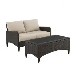 Crosley Kiawah 2-Piece Outdoor Wicker Conversation Set Blue