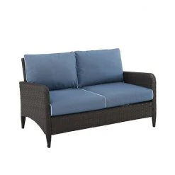 Crosley Kiawah Outdoor Wicker Loveseat Blue