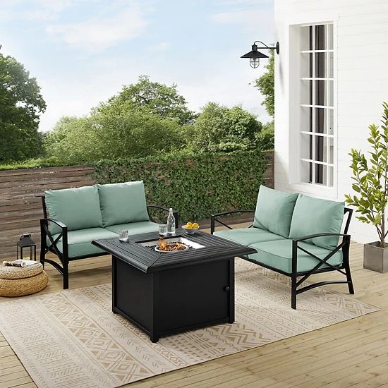 Crosley Kaplan 3-Piece Outdoor Metal Conversation Set With Fire Table Mist - Image 2