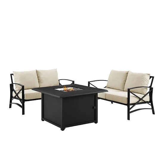 Crosley Kaplan 3-Piece Outdoor Metal Conversation Set With Fire Table Mist - Image 6