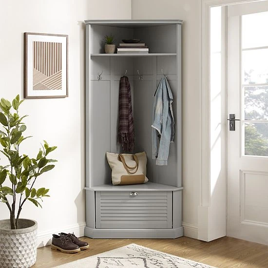 Crosley Ellison Corner Hall Tree Storage Bench Gray - Image 6