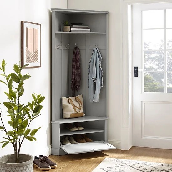 Crosley Ellison Corner Hall Tree Storage Bench Gray - Image 7