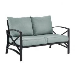 Crosley Furniture Kaplan Loveseat With Mist Cushion Oiled Bronze Oatmeal