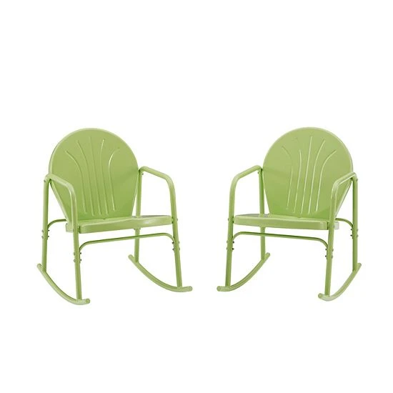 Crosley Griffith Outdoor Metal Rocking Chair 2-Piece Set Key Lime Gloss - Image 3