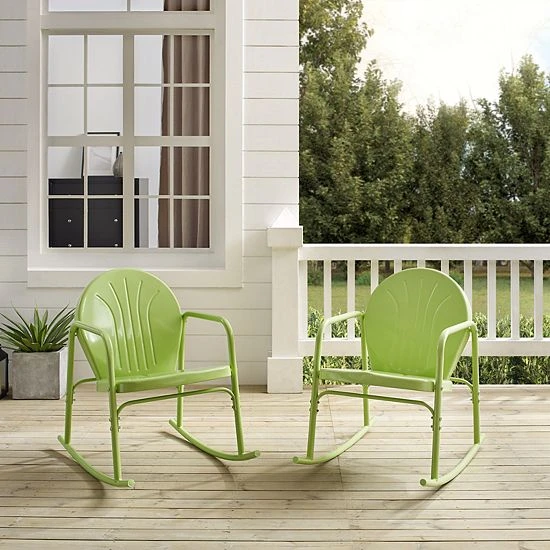 Crosley Griffith Outdoor Metal Rocking Chair 2-Piece Set Key Lime Gloss - Image 6