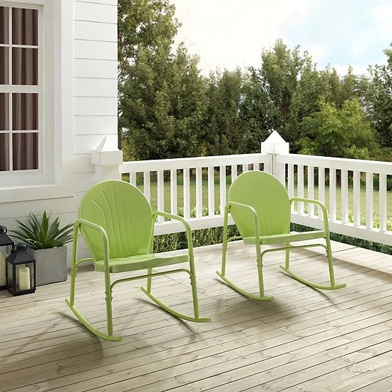 Crosley Griffith Outdoor Metal Rocking Chair 2-Piece Set Key Lime Gloss - Image 7
