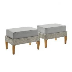 Crosley Capella Outdoor Wicker Ottoman 2-Piece Set Gray