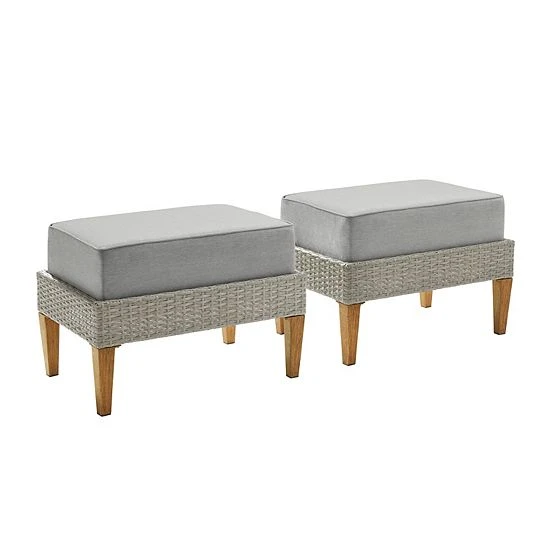 Crosley Capella Outdoor Wicker Ottoman 2-Piece Set Gray