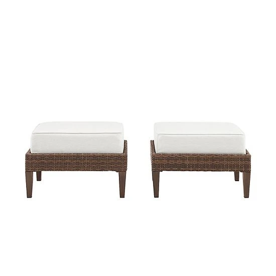 Crosley Capella Outdoor Wicker Ottoman 2-Piece Set Gray - Image 2