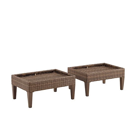 Crosley Capella Outdoor Wicker Ottoman 2-Piece Set Gray - Image 3