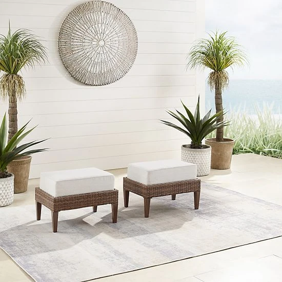 Crosley Capella Outdoor Wicker Ottoman 2-Piece Set Gray - Image 4